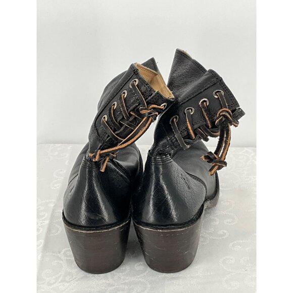 Frye Womens Black Leather Ankle Boots With Wooden Block Heel Size 7.5 - Picture 9 of 10